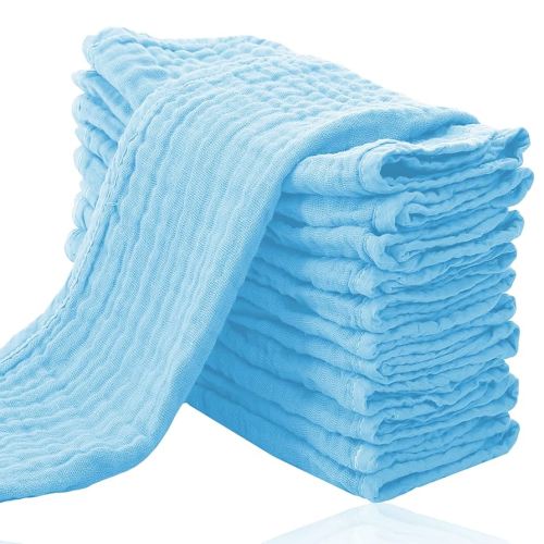 Cute Castle 12 Pack Muslin Burp Cloths for Baby - Ultra-Soft 100% Cotton Baby Washcloths - Large 20'' by 10'' Super Absorbent Milk Spit Up Rags - Burpy Cloths for Unisex, Boy, Girl - Aquamarine