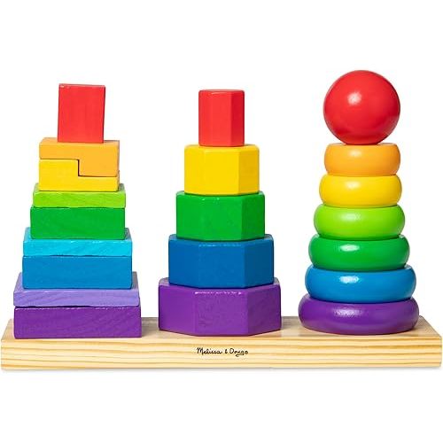 Melissa & Doug Geometric Stacker - Wooden Educational Toy,25 count(pack of 1)