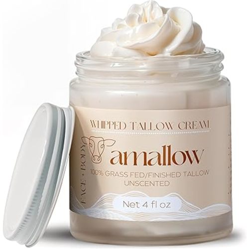 100% Grass Fed Beef Tallow for Skin Care - Face + Body - Whipped Moisturizer for Sensitive Skin - Natural Lotion, 4 FL. oz. (Unscented)