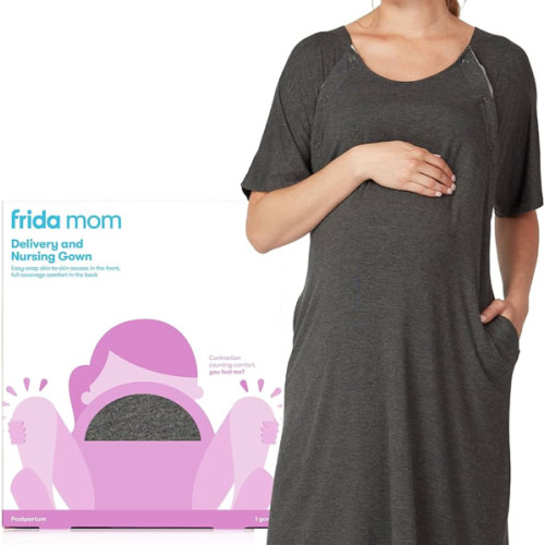 Frida Mom Labor and Delivery Gown for Hospital, Easy-Snap, Tagless Nursing Gown with Skin-to-Skin Access and Full Coverage in The Back