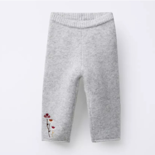 EMBROIDERED FLORAL KNIT PANTS - Gray marl | ZARA United States