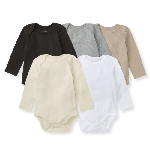 Solid Organic Cotton Long Sleeve Baby Bodysuits 5 Pack Ash