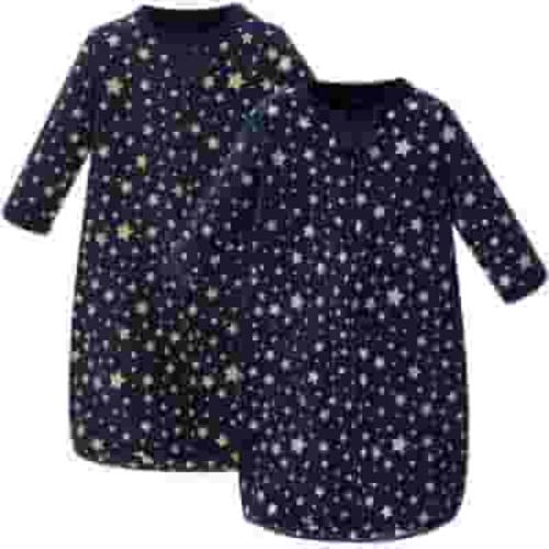 Hudson Baby Infant Cotton Long-Sleeve Wearable Sleeping Bag, Sack, Blanket, Metallic Stars, 0-3 Months
