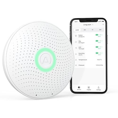 Airthings 2930 Wave Plus - Radon & Air Quality Monitor, Battery Powered (CO2, VOC, Humidity, Temp, Pressure)