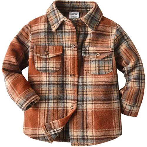 Kids Soft T Shirt Toddler Boys Long Sleeve Winter Shirt Tops Coat Outwear for Babys Clothes Plaid Brown Autumn T Shirts