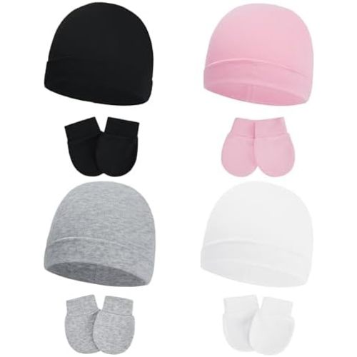 American Trends Baby Beanies for Boys Girls Newborn Infant Hat with Mittens Cute Cotton Hospital Hats for 0-6 Months