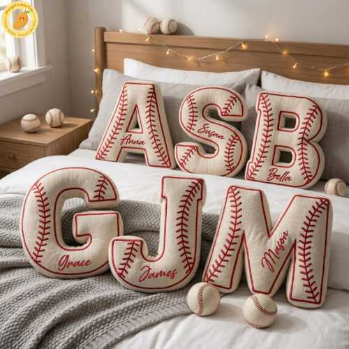 Personalized Baseball Letter Pillow, Sport Mom Gift, Custom Name Initial Pillow, Baseball Room Decor, Coach Thank You Gift,  Initial Cushion