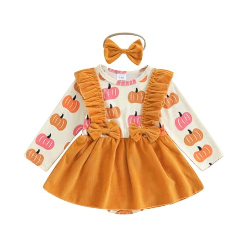 Ayalinggo My First Halloween Baby Girl Outfit Newborn Pumpkin Pie Romper Skirt Happy Thanksgiving Fall Clothes with Headband
