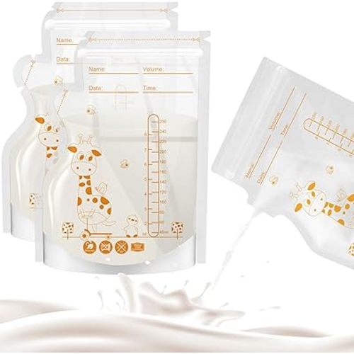 Breastmilk Storage Bag Freezer, 8.5 OZ / 40 Pcs Breast Milk Storage Bags Freezer with Double Zip Lock, Self Standing, Pre-Sterilized Milk Storage Bags Breastmilk, Space Saving Flat Profile