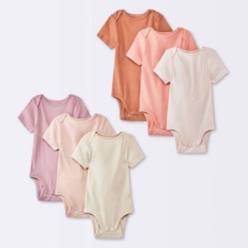 Baby Girls' 6pk Go & Grow Short Sleeve Cotton Bodysuit - Cloud Island™ Pink 0-6m