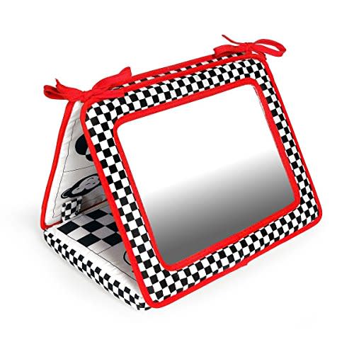 Genius Baby Toys Tummy Time Mirror for Babies 0-6 Months - Double-Sided with High Contrast Images - Baby Floor Mirror Can Be Used in Crib - No Hard Edges - Black White and Red