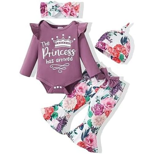 Newborn Baby Girl Clothes Infant Outfits Clothing Ruffle Romper Bell Bottoms Flared Pants Outfit Sets for Baby Girls