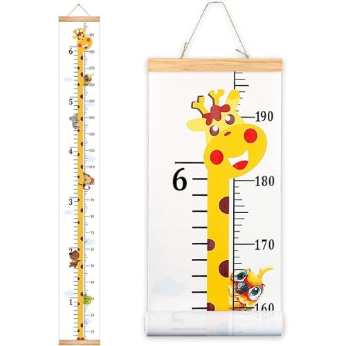Mibote Baby Growth Height Chart Handing Ruler Wall Decor for Kids, Canvas Removable Height Growth Chart 79" x 7.9" (Giraffe)