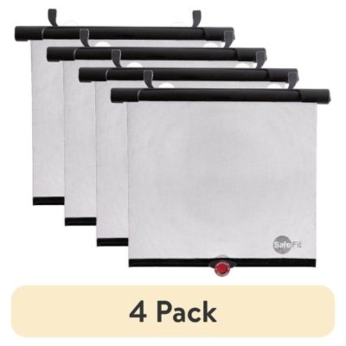 (4 pack) SafeFit SafeTemp Xtra-Wide Roller Baby Car Shade, Fits Most Vehicles, Gray