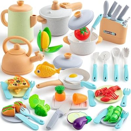 Kids Play Kitchen Accessories, 42Pcs Toddlers Pretend Toy Kitchen Playset