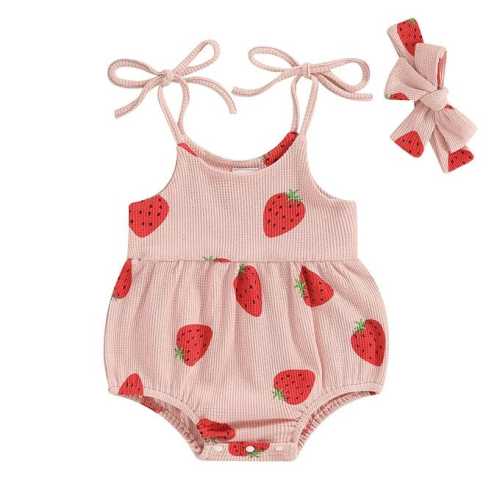 Baby Girl Strawberry Straps One Piece Romper – The Trendy Toddlers