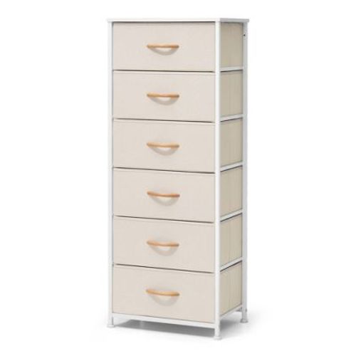 Pellebant Vertical Dresser for Bedroom 6 drawer Storage Tower Steel Frame Wood Top Easy Pull Non-woven Fabrics Drawer Beige