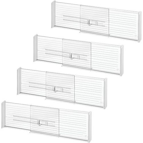 iDesign Expandable Plastic Deep Drawer Dividers for Kitchen, Dresser, or Desk Drawers - Set of 4 - Clear