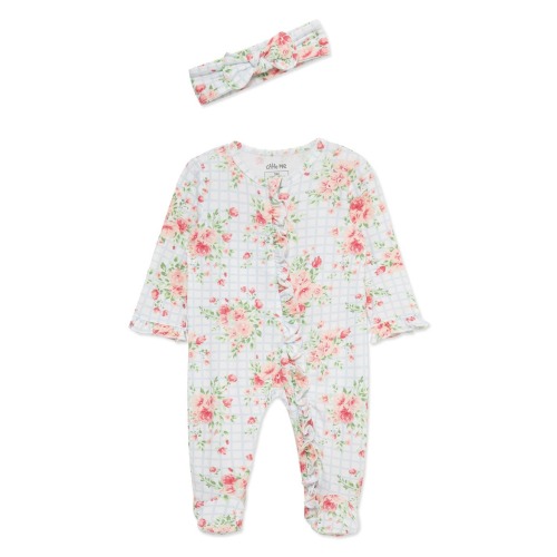 Windowpane Roses Stretch Viscose Zip Footie & Headband (Nordstrom Exclusive) (Women) | Nordstromrack