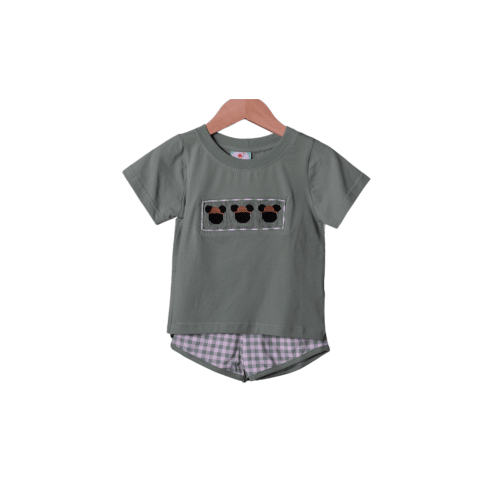 Smocked Sage Gingham Safari Mouse Short Set