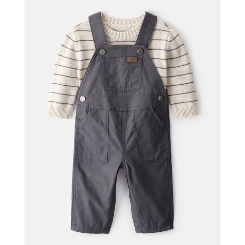 Baby Boy 2-Piece Stripe Sweater & Overall Set - Grey - Carter's | Carter's