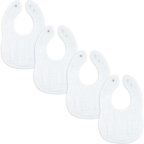 Comfy Cubs Muslin Baby Bibs, Drool Bibs, 100% Cotton Adjustable with Easy Snaps, Teething & Drooling, Soft & Absorbent - White - Pack of 4
