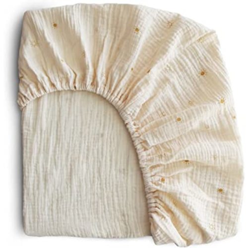mushie Extra Soft Muslin Fitted Crib Sheet | 192 Thread Count | 28"x 52" (Sun)