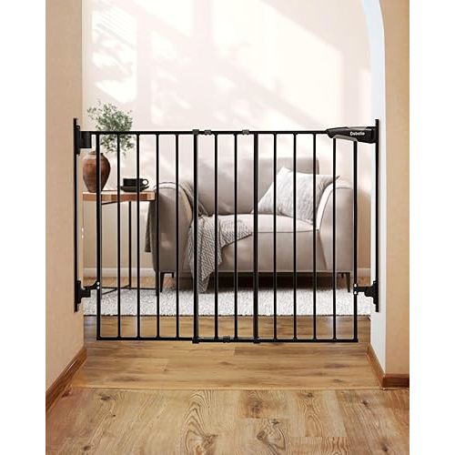 Babelio 27-45 in No Bottom Bar Baby Gate with Easy Installation, 2-in-1 Auto Close Design, Suitable for The House, Stairs, and Doorways, Safety Pet Gates with Large Walk-Thru Door, Black.
