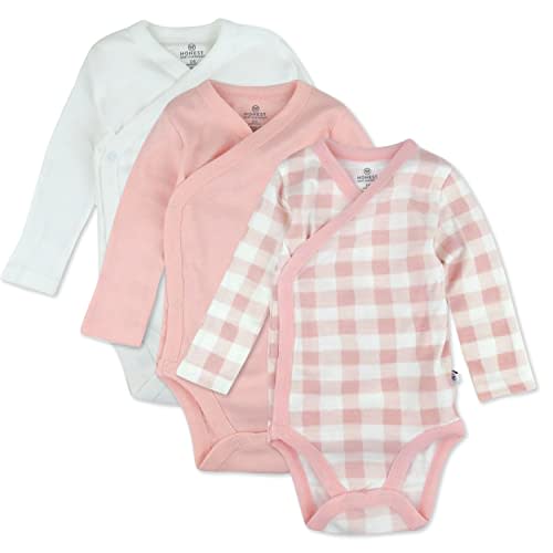 HonestBaby unisex-baby 3-pack Long Sleeve Side-snap Kimono Bodysuits Organic Cotton for Infant Baby Boys, Girls, Unisex