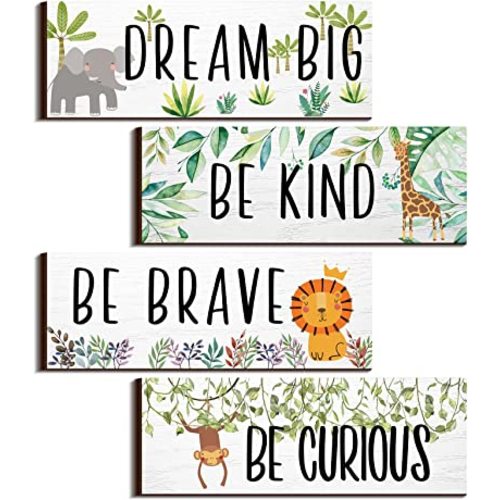 4 Pieces Woodland Nursery Decor Safari Nursery Decor Cute Jungle Animal Room Decor Nursery Decorations for Bedroom Room 11x 3.9 Inches(Lively Animals,White Background)