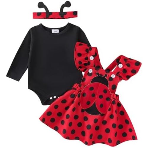 Newborn Baby Girl Halloween Outfit Long Sleeve Romper Onesie Suspender Skirt Headband Cute Fall Winter Clothes 3Pcs