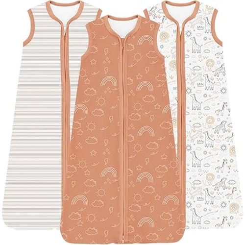 Baby Sleep Sacks Lightweight, Soft & Breathable 0.5 TOG Wearable Blanket with Zipper, 3-Pack 0-3-6-12-24-4T