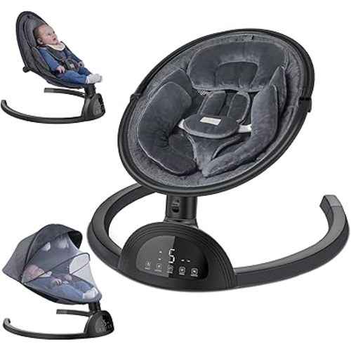 Baby Swings for Infants, Bluetooth Infant Swing with Music Speaker, 3 Seat Positions, 5 Speeds and Remote Control - Portable Baby Swing for Indoor and Outdoor (Black)