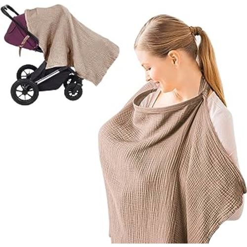 Breastfeeding Nursing Cover, 100% Cotton Nursing Scarf cover Mother Nursing Apron, (Brown)