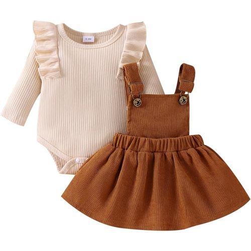 LUVCES Newborn Girls' Skirts Set Long Sleeve Ruffle Top + Plaid/Polka Dots/Bow Tie Strap Dress Autumn Winter Clothes Outfits : Amazon.es: Fashion