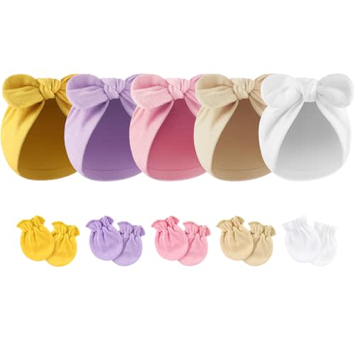 AQOKKA Newborn Baby Girl Hats with Bow Cotton Toddler Infant Beanie Cap Newborn Hospital Hats for Baby Girl Kid 0-12 Months