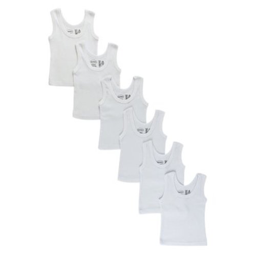 Bambini Baby Unisex White Rib Knit Sleeveless 6-Pack Tank Tops NB
