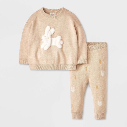 Baby Bunny And Carrot Printed Sweater Top & Bottom Set - Cat & Jack™ Beige Newborn