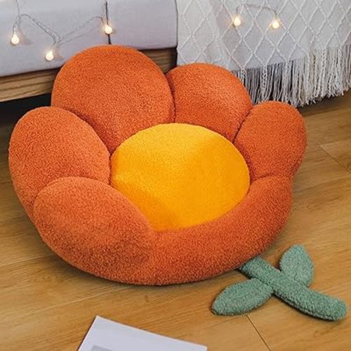 Flower Seat Cushion Cute Floor Pillow Thickened Flower Shape Floor Pillows Seating for Adults Floor Cushions for Relax Yoga Meditation Orange 25.59" x 23.62"