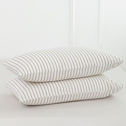 MOOMEE Striped Pillowcase Set of 2 100% Washed Cotton Linen-Like Standard