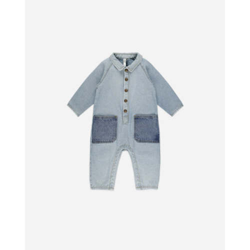 Collared Baby Jumpsuit || Light Washed Denim