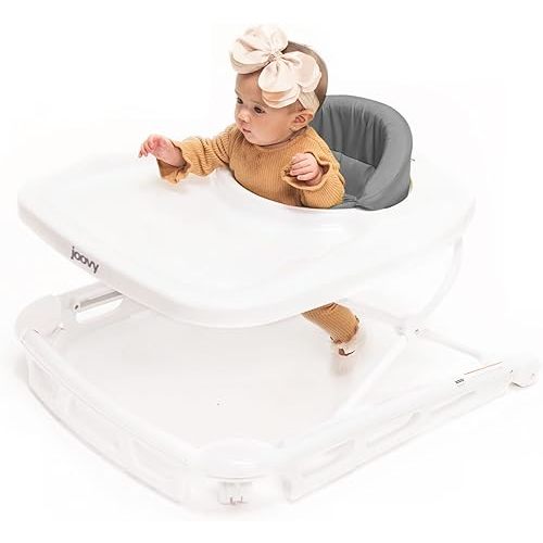 Joovy Spoon Baby Walker & Activity Center Featuring Three Adjustable Heights, Extra-Large Tray, and 30 lb Weight Capacity - JPMA Safety Certified, Charcoal