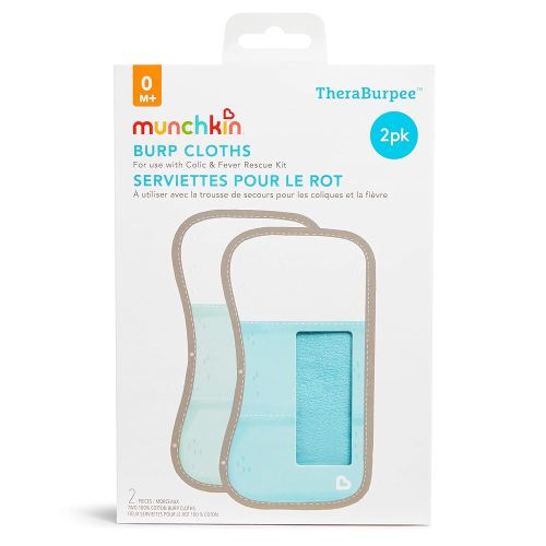 Munchkin® TheraBurpee: 2 Pack Burp Cloths with Built-in Pockets, for use with Colic & Fever Rescue Kit, 1 Blue, 1 Mint,2 Count (Pack of 1)