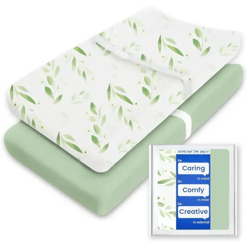 Changing Pad Cover for Girls Boys, TotBasic Premium Soft Boho Changing Table Covers, Stretchy Jersey Changing Table Sheets - Fits All Standard Changing Tables - 2 Pack (Sage Green&Botanical Leaf)