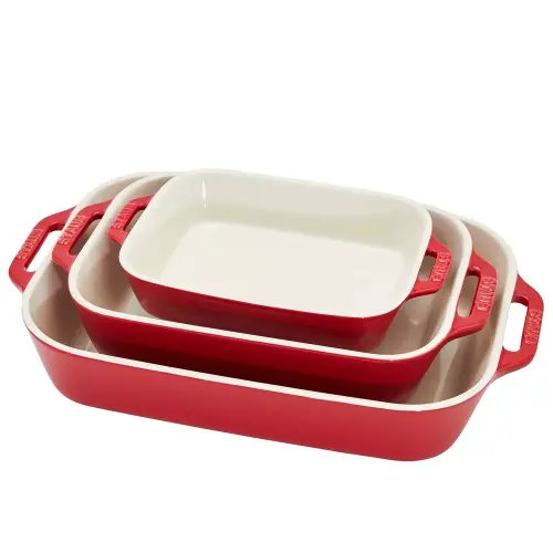 Staub Stoneware 3-Piece Rectangular Baker Set in Cherry | Sur La Table