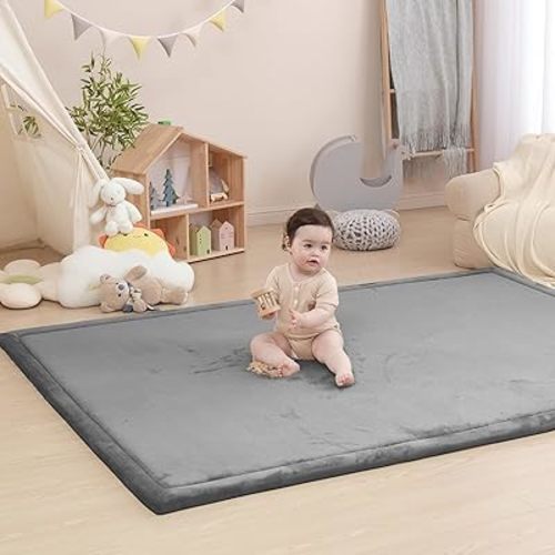 Baby Play Mat for Floor,1.3" Thick Memory Foam Tummy Time Mat,79"×118" Extra Large Non Slip Crawling Mat for Toddlers,Infants,Kids,Yoga Mat,Tatami Style for Living Room(Dark Gray)
