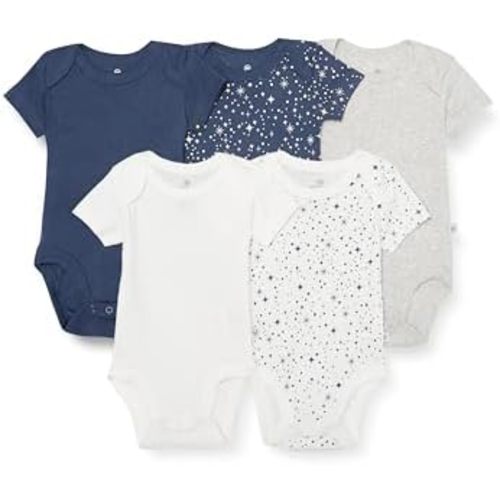 HonestBaby baby-boys 5-pack Short Sleeve Bodysuits One-piece 100% Organic Cotton for Infant Baby Boys, Unisex