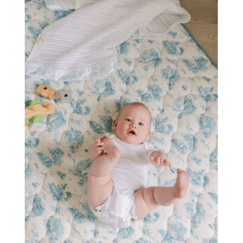 Spring Toile Blue Quilted Playmat - Organic Cotton Baby Playmat – The Gilded Bird US