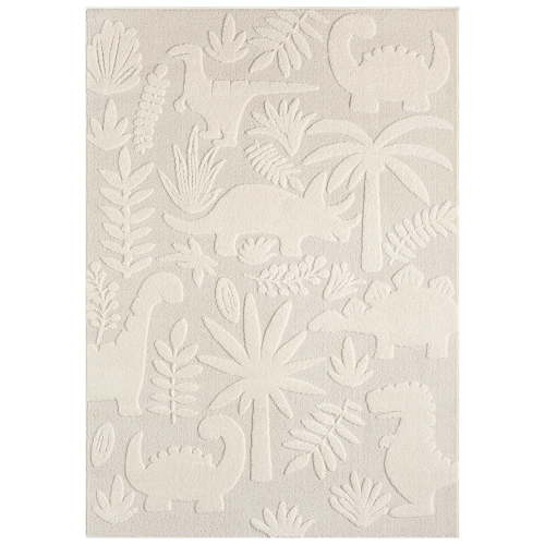 TOWN & COUNTRY PLAY Dinosaur Jungle Party Kids Area Rug, Soft & Plush, Calming, Bedroom Rug, Nursery Decor, Playroom & Classroom Rugs, Beige/Ivory, 5'2"x7’2”