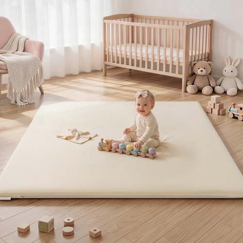 Baby Play Mat, Caveen Vegan Leather Baby Floor Mat Playpen Mat, Thicken Soft Crawling Mat for Infant, Wipe-Clean, 50"x 50", Beige